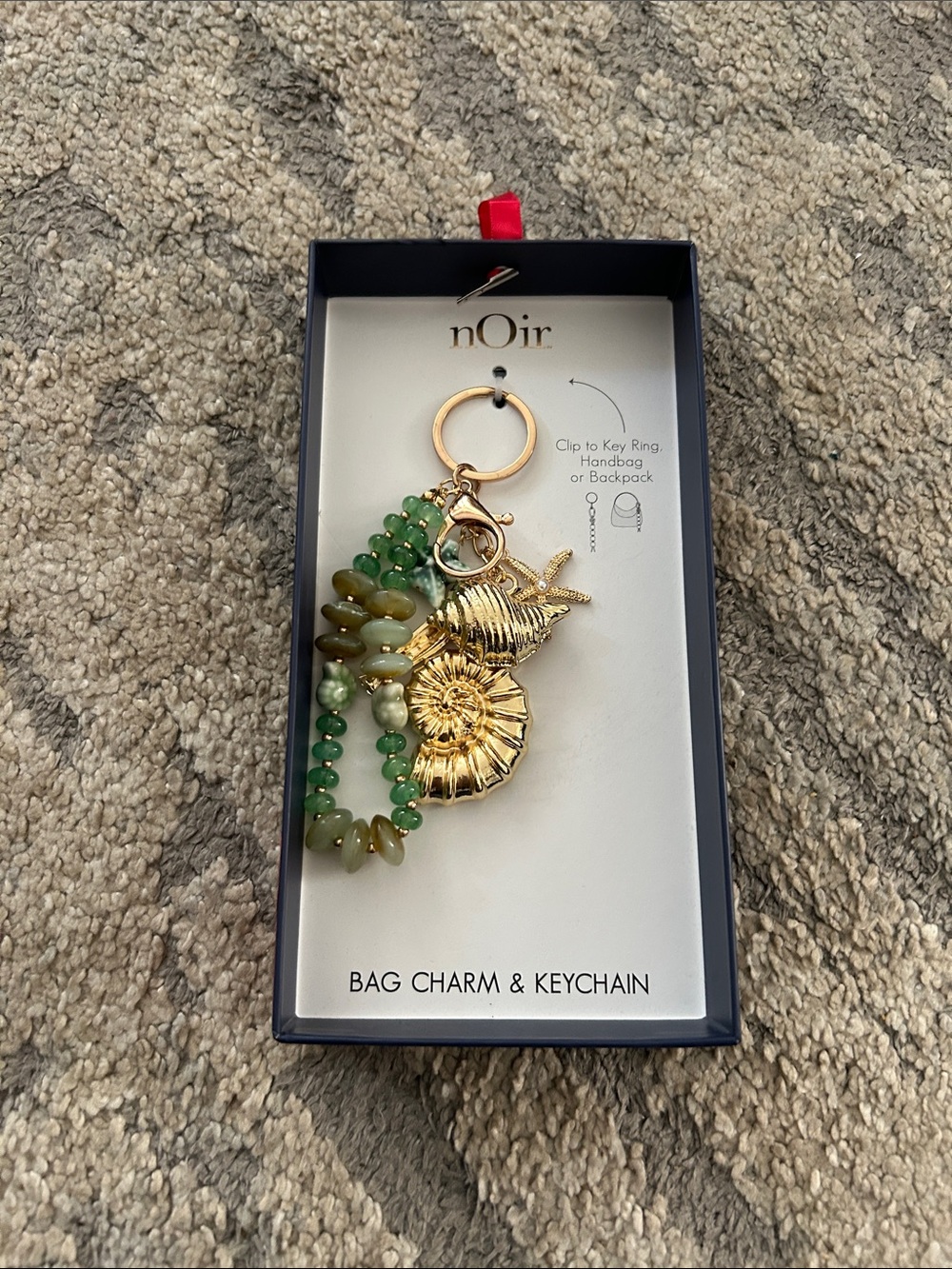 nOir Gold Nautical Shell Bag Charm with Green Beads